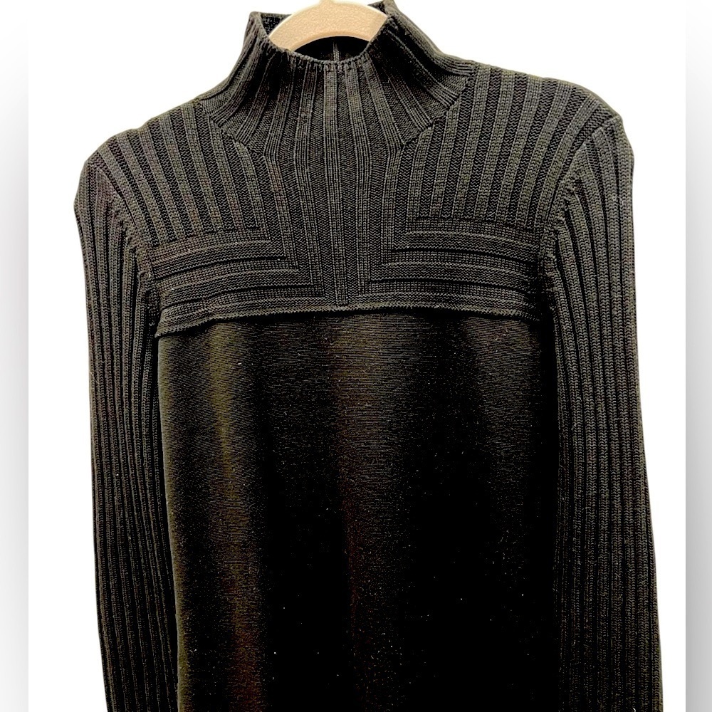 Akris Punto Wool Rib Knit Mock Neck Midi Dress Black Size 8 - Picture 4 of 12